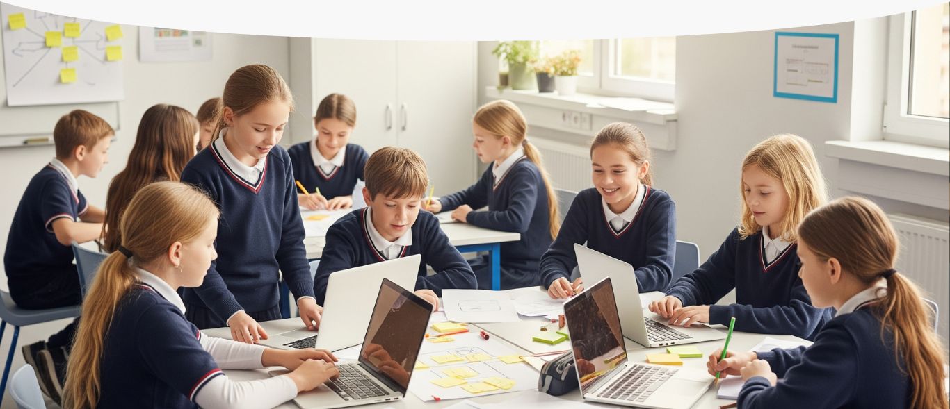 A group of students and a teacher in a classroom setting